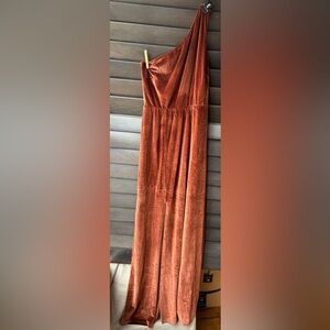 Baltic Born Women's Large Tatiana Velvet One Shoulder Maxi Dress Bronze NWT